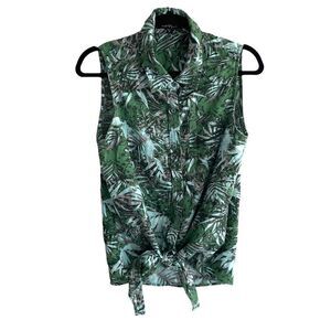 VELVET HEART Sleeveless Tie Front Blouse Tropical Print Green M